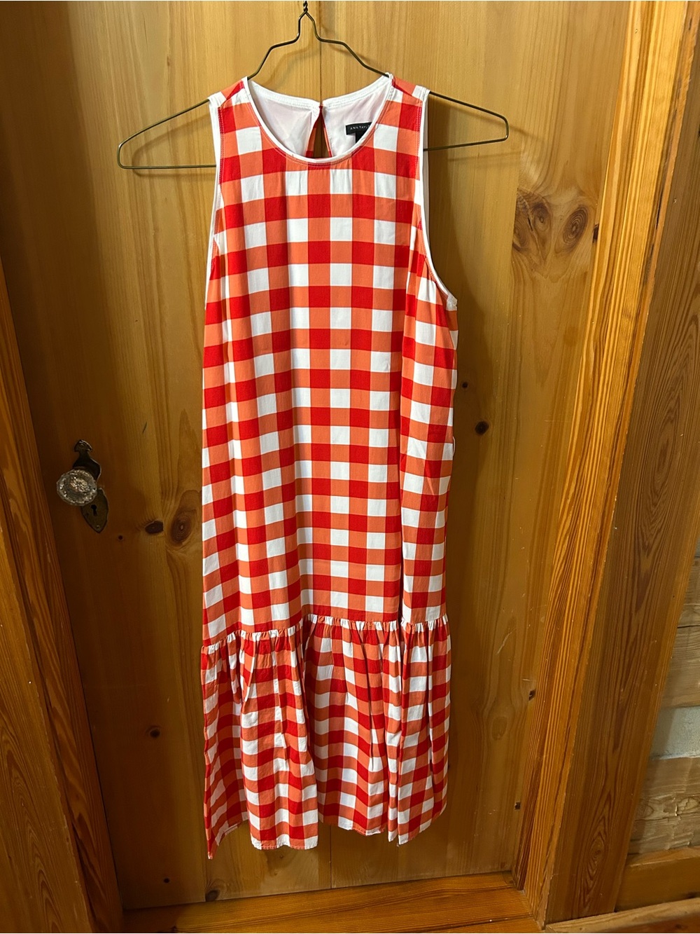 Ann Taylor Orange and White Gingham Sleeveless Midi Dress with Ruffle Tier